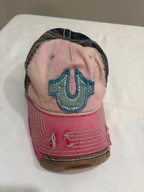 True Religion Brown Suede Strap Cap with Brass Logo Accent